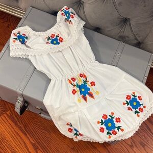 Floral Embroidered White Kids Dress